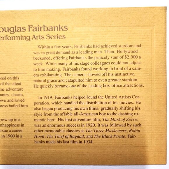 Douglas Fairbanks Actor Performing Arts 1984 1st Day USPS 22KT GOLD STAMP Stamp - Picture 4 of 12